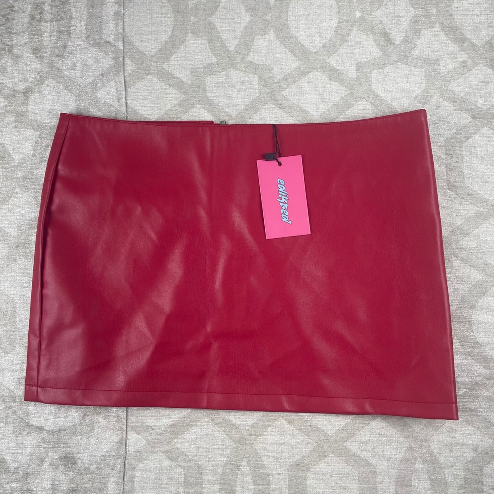Edikted Faux Leather Mini Skirt Women XS Red New High Waisted Bodycon Clubwear